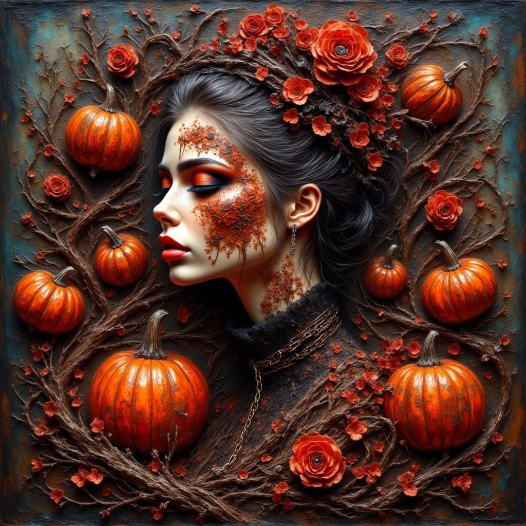 Dark Red Halloween Pumpkin in Macabre Style