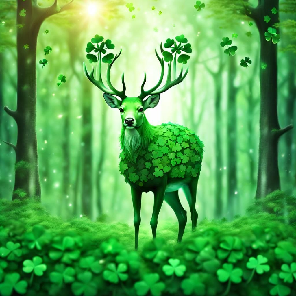 Fantasy Plant Deer with Clover Antlers, Digital Illustration