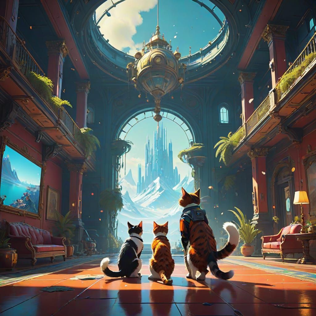 Majestic Calico Cats Dancing the Tango in a Grand Ballroom