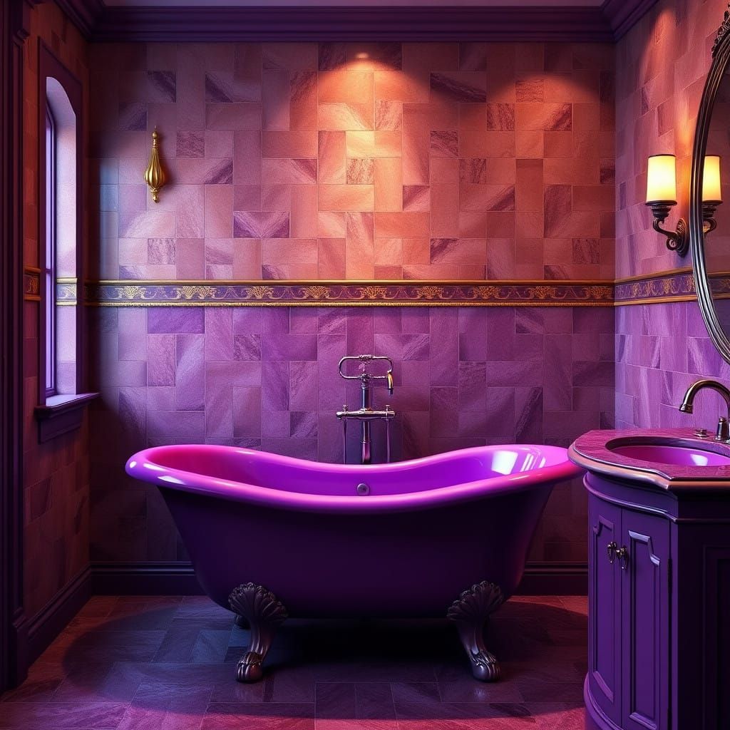 Luxurious Purple and Brown Bathroom Oasis in Opulent Style