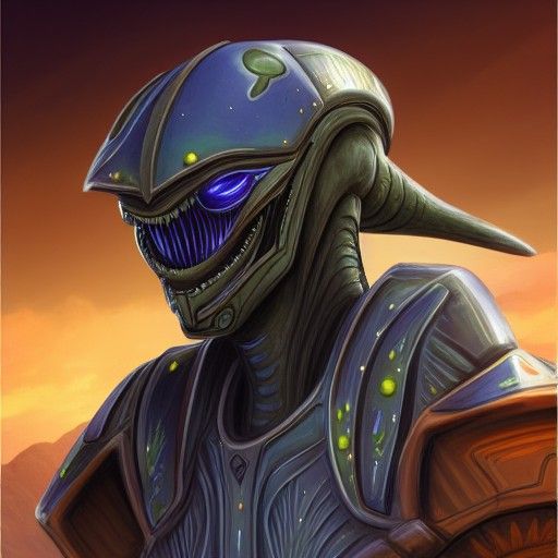Futuristic Alien Paladin in Ornate Armor