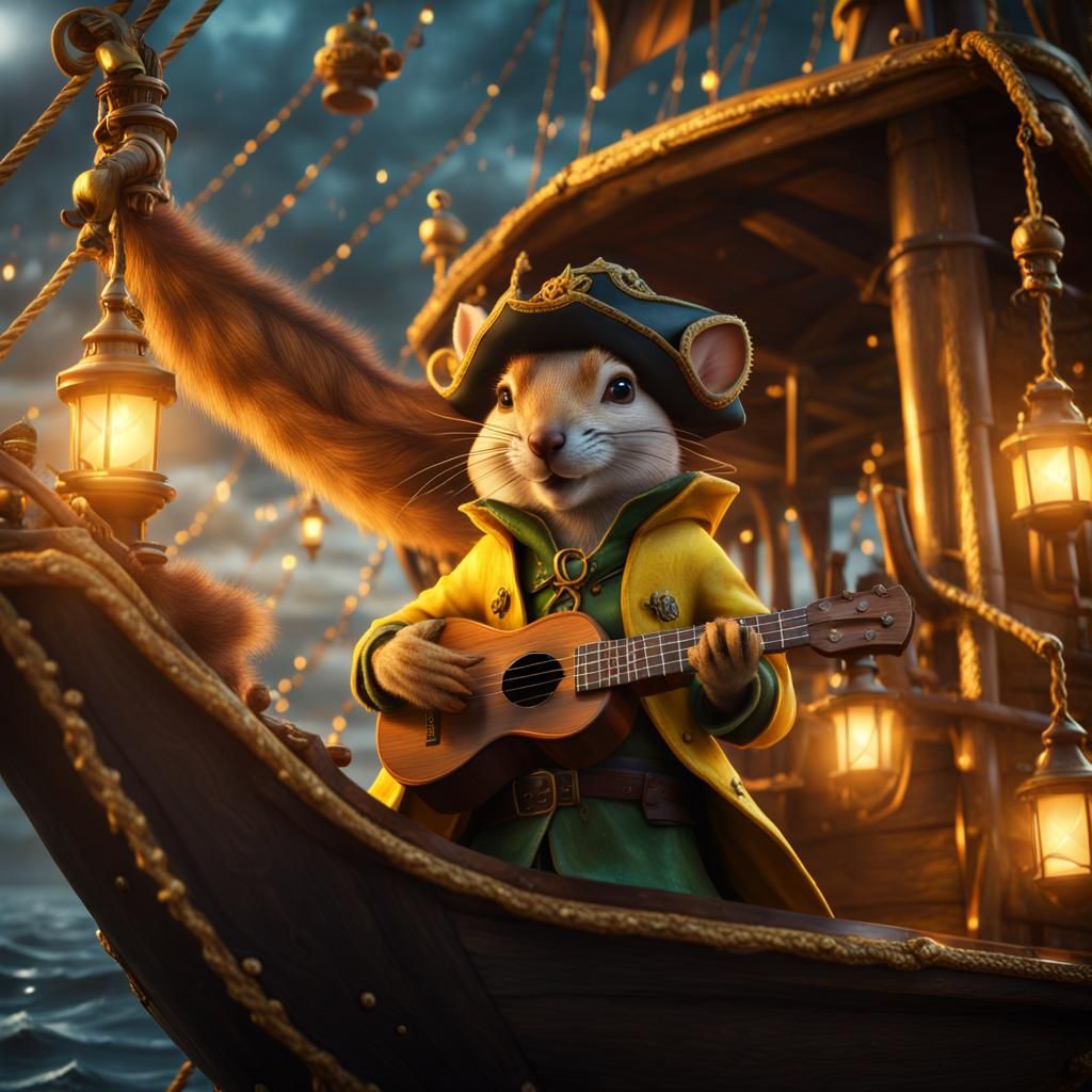 Elven Pirate and Squirrel on Ship