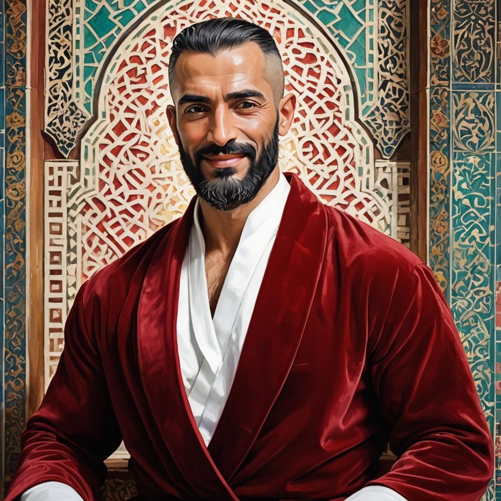 Elegant Man in Red Robe, Impressionist Oil Painting