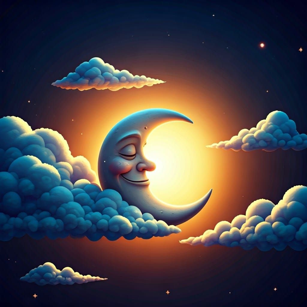 Sleepy Moon in Dreamlike 3D Digital Art