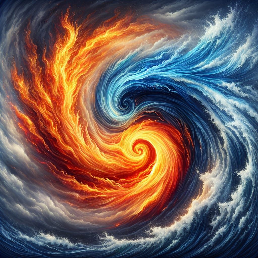 Fire and Water Dancers in a Whirlwind