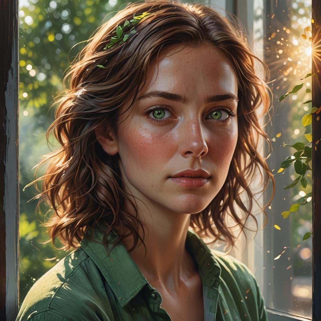 Woman with Green Eyes in Soft Morning Light