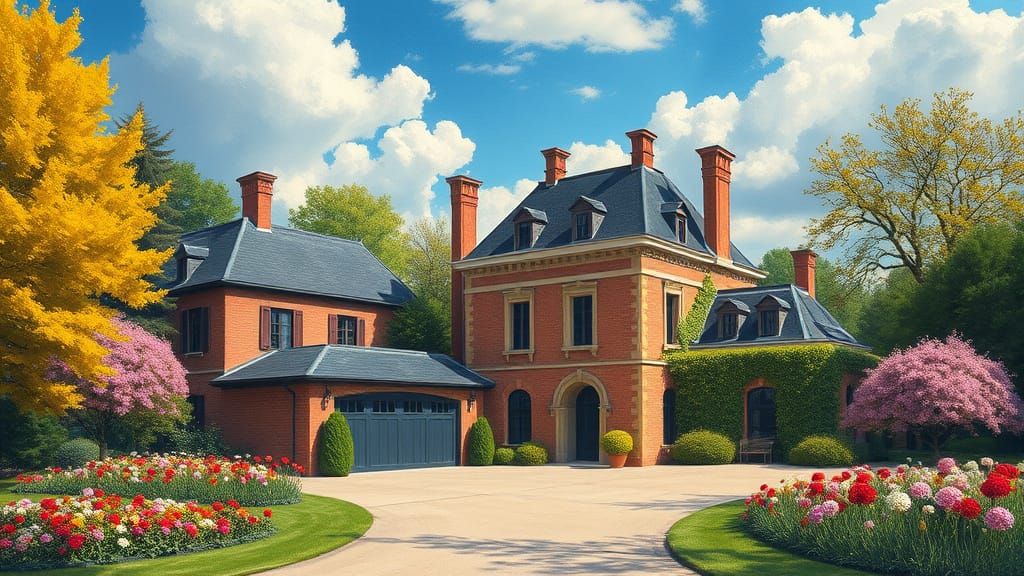 Elegant Chateau with Vibrant Garden in Monet Style