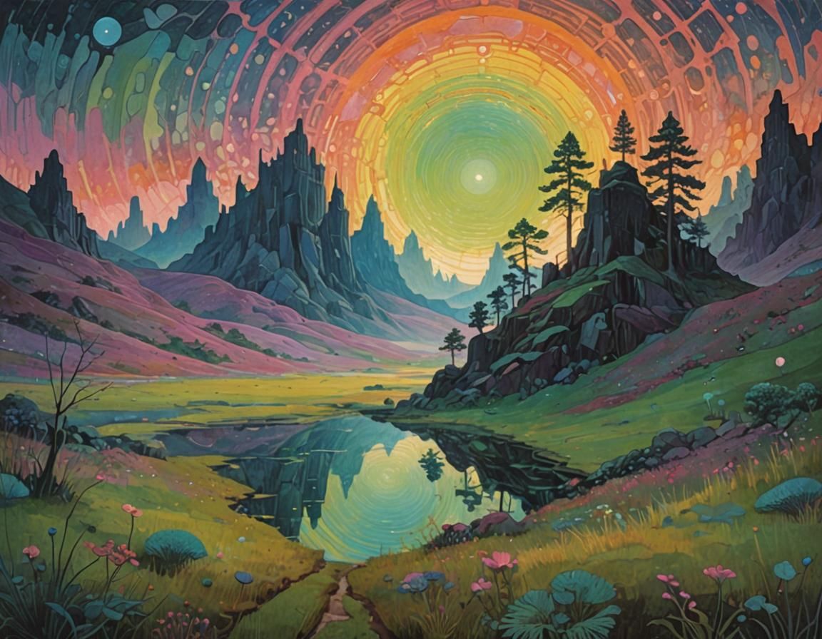 Psychedelic Landscape in an Abstract Style