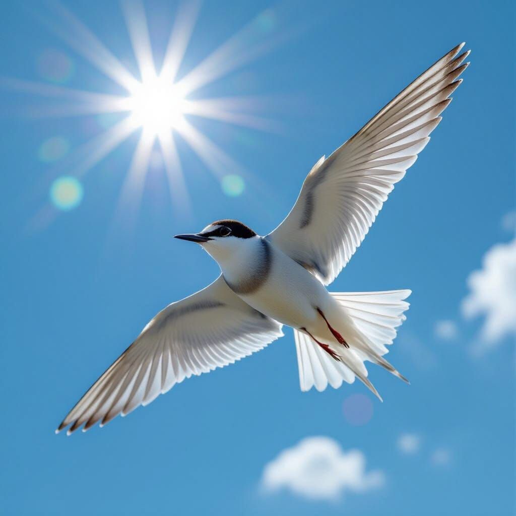 Little Tern Soaring in Hot Sunny Sky