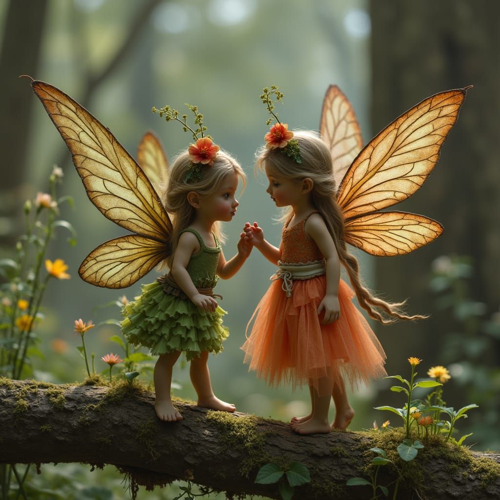 Victorian Fairy Friends Among Tree Roots