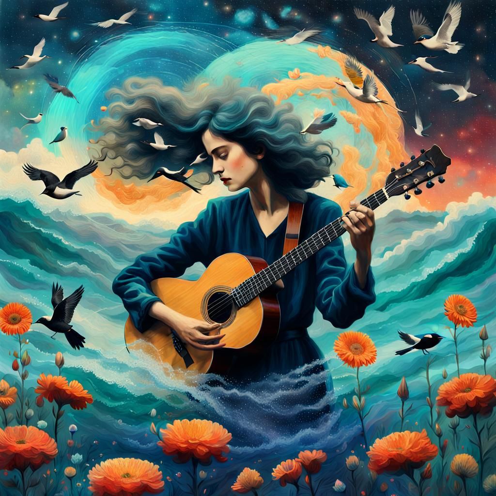 Woman Holding Galaxy: Surreal Digital Art Collage