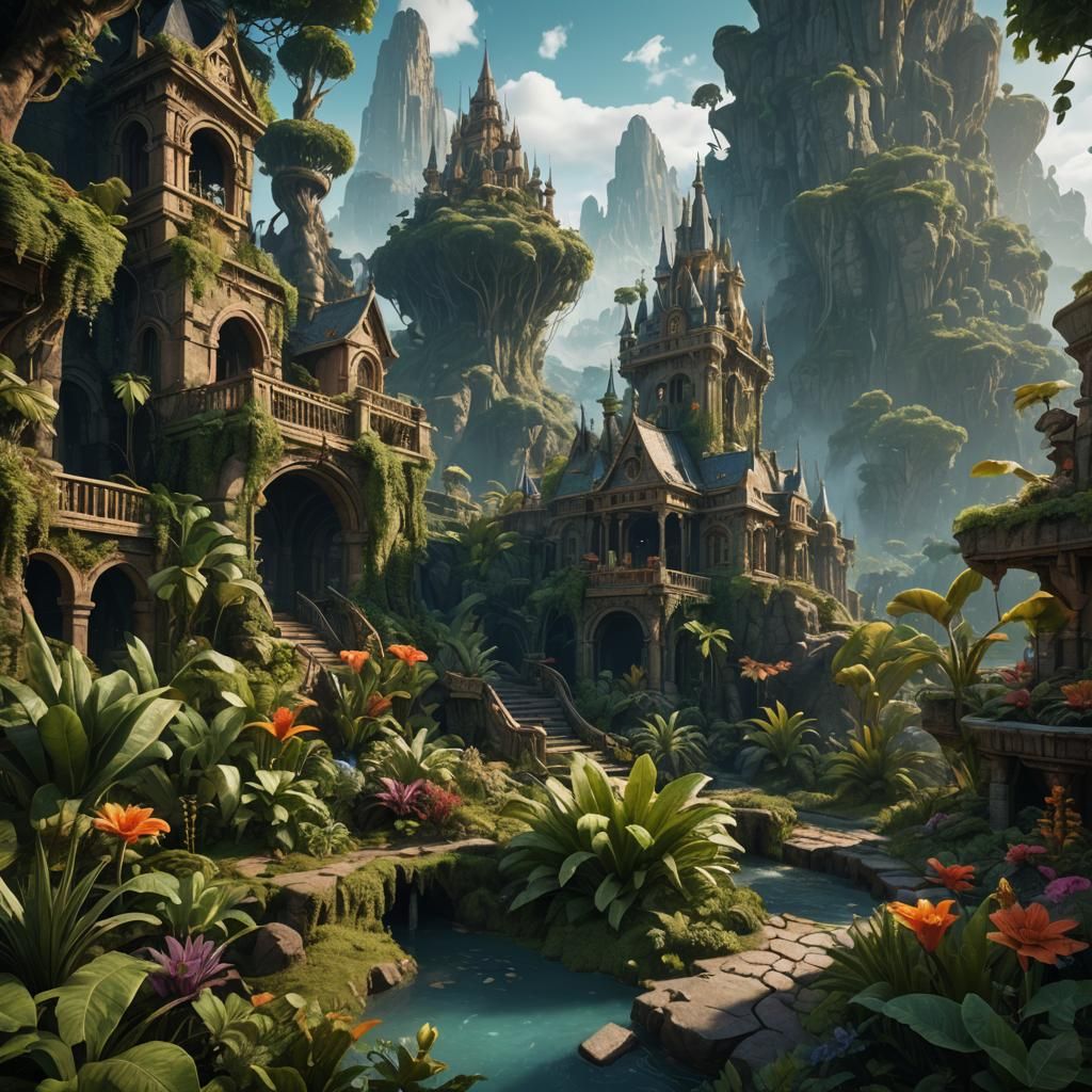 City Overrun by Carnivorous Plants: Jurassic Fantasy Art