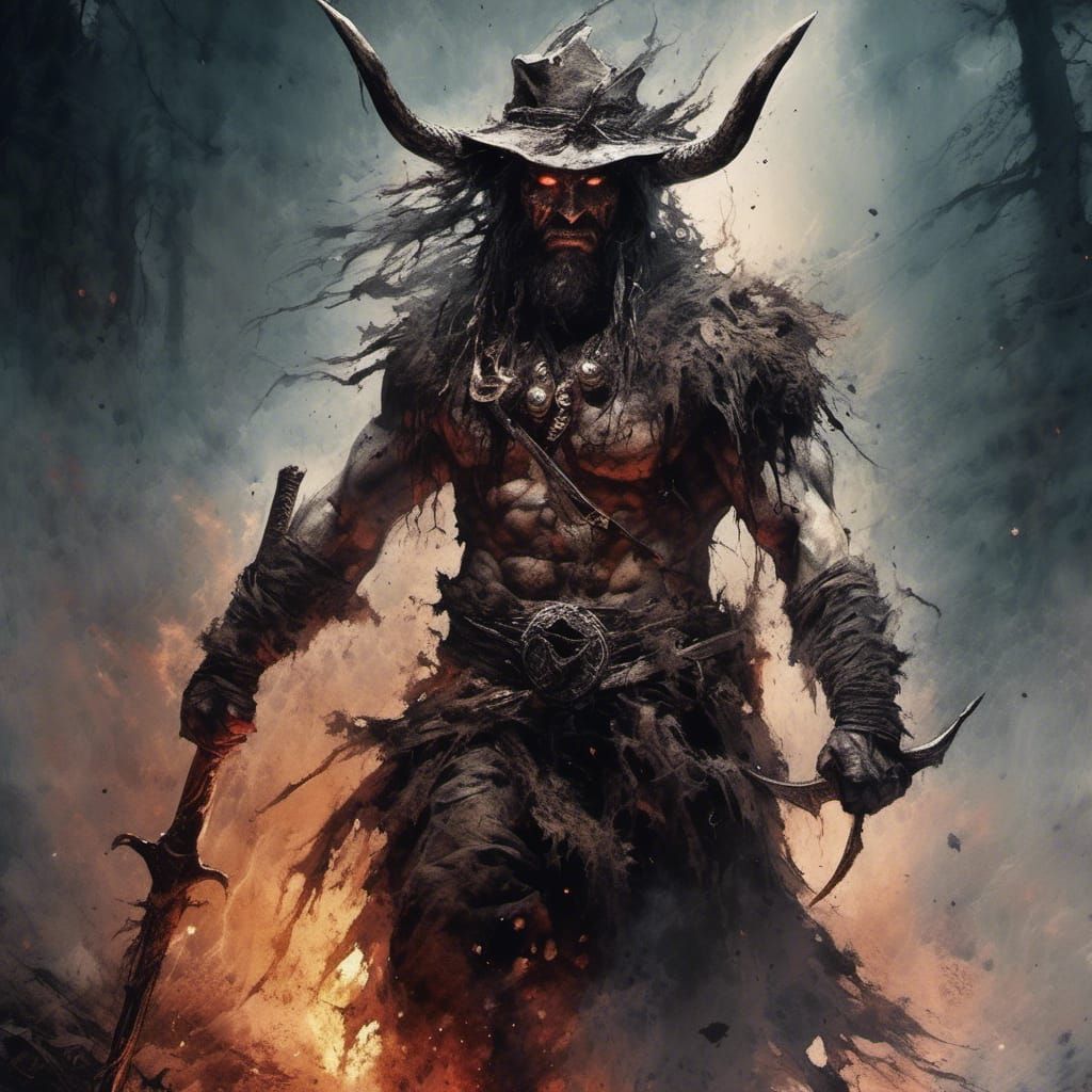 Celtic Warrior in Ghostly Forest, Digital Art