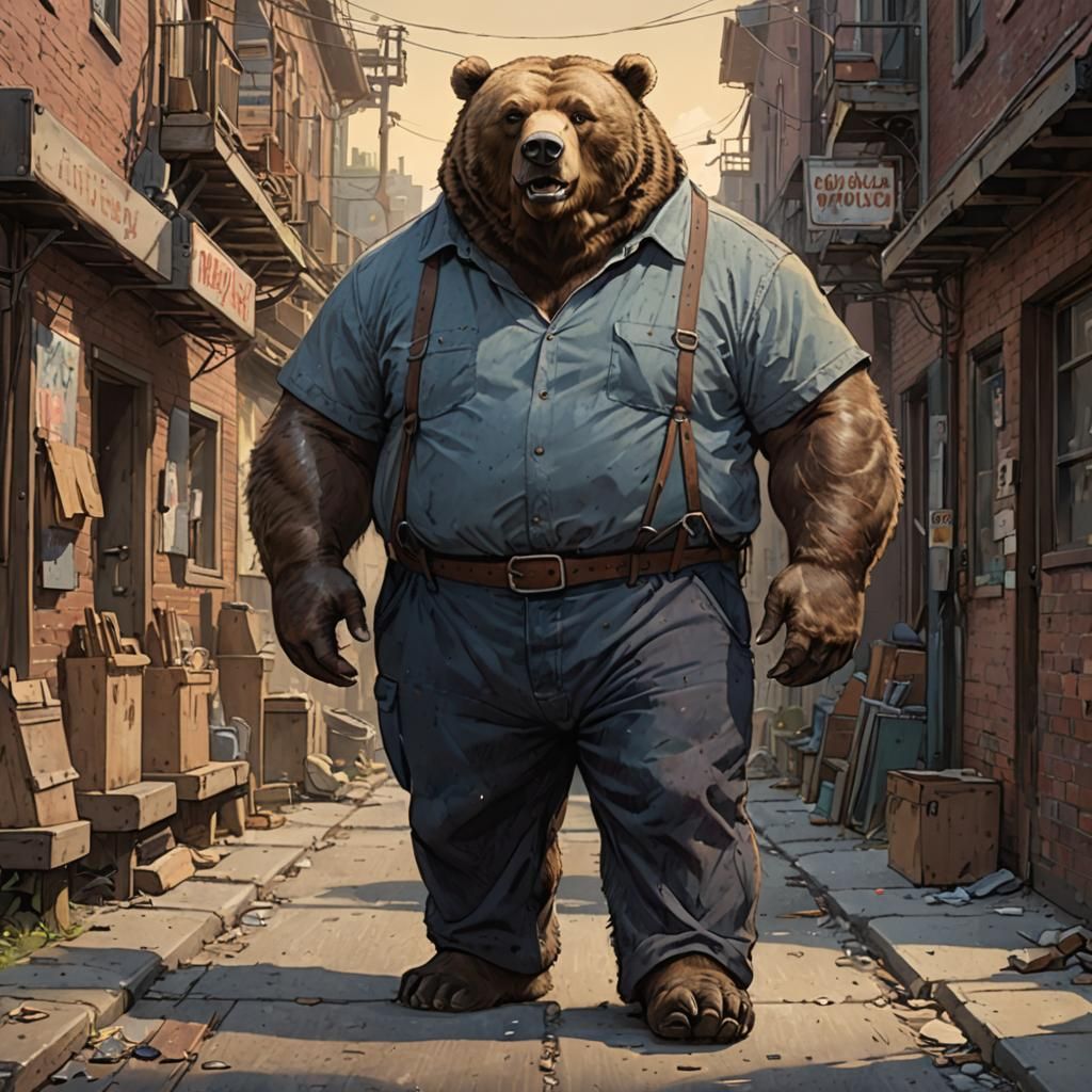 Grizzly Bear Worker's Day Off: Sketch Art Portrait