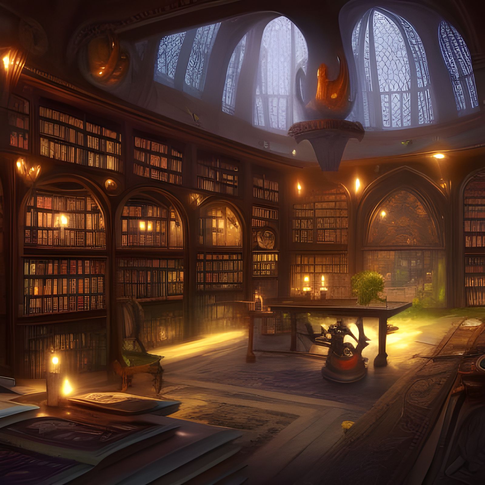Fantasy Library Interior: Detailed Matte Painting
