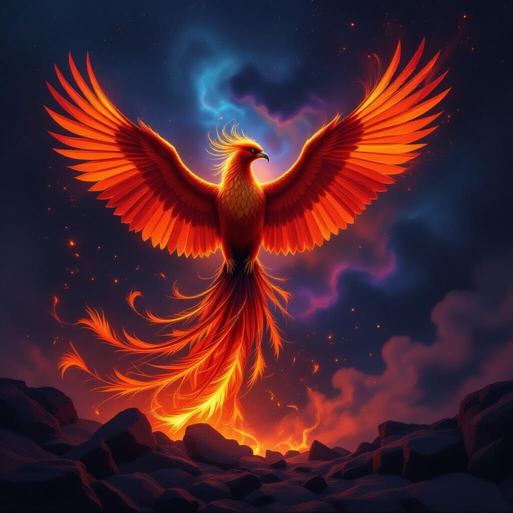 Majestic Phoenix Rises from Ashes in Cosmic Nebula