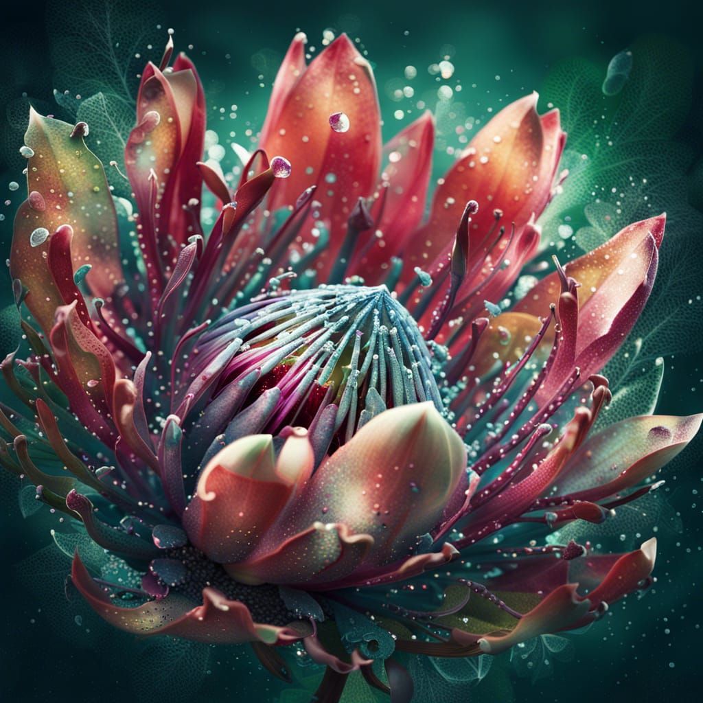 Dreamy Protea Flower with Shimmering Light