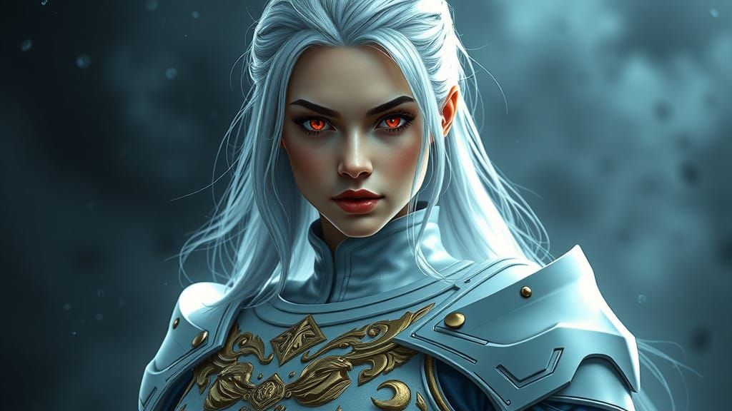 Ethereal Goddess of Silver Hair and Red Eyes