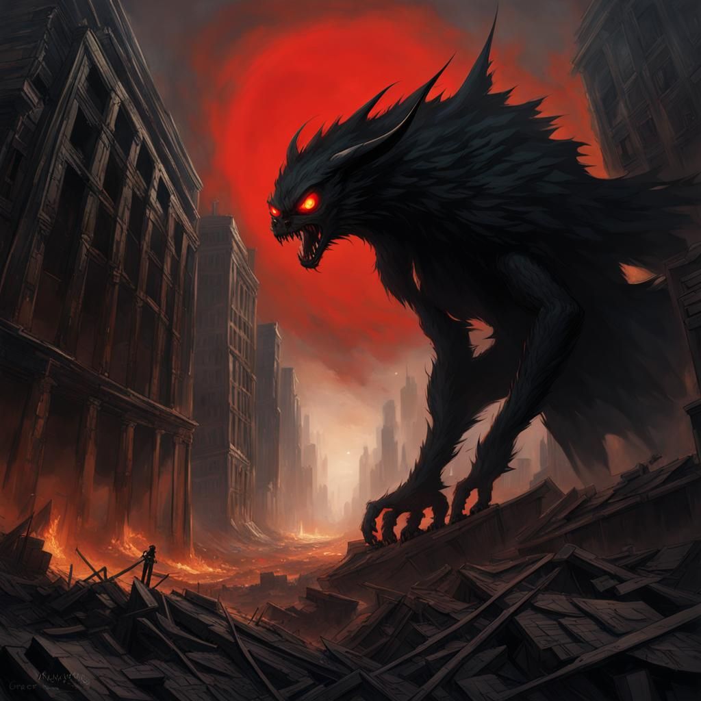 Sinister Shadow Creature in Post-Apocalyptic City