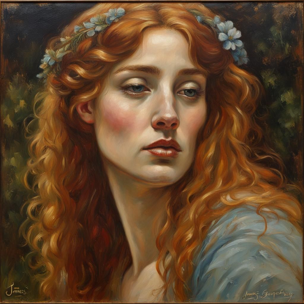 Pre-Raphaelite Woman's Face in Oil Painting Style
