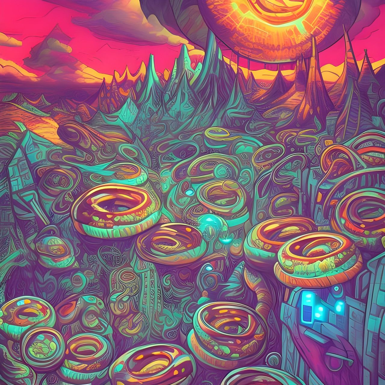 Colossal Bagel in Cyberpunk Pop Art Style