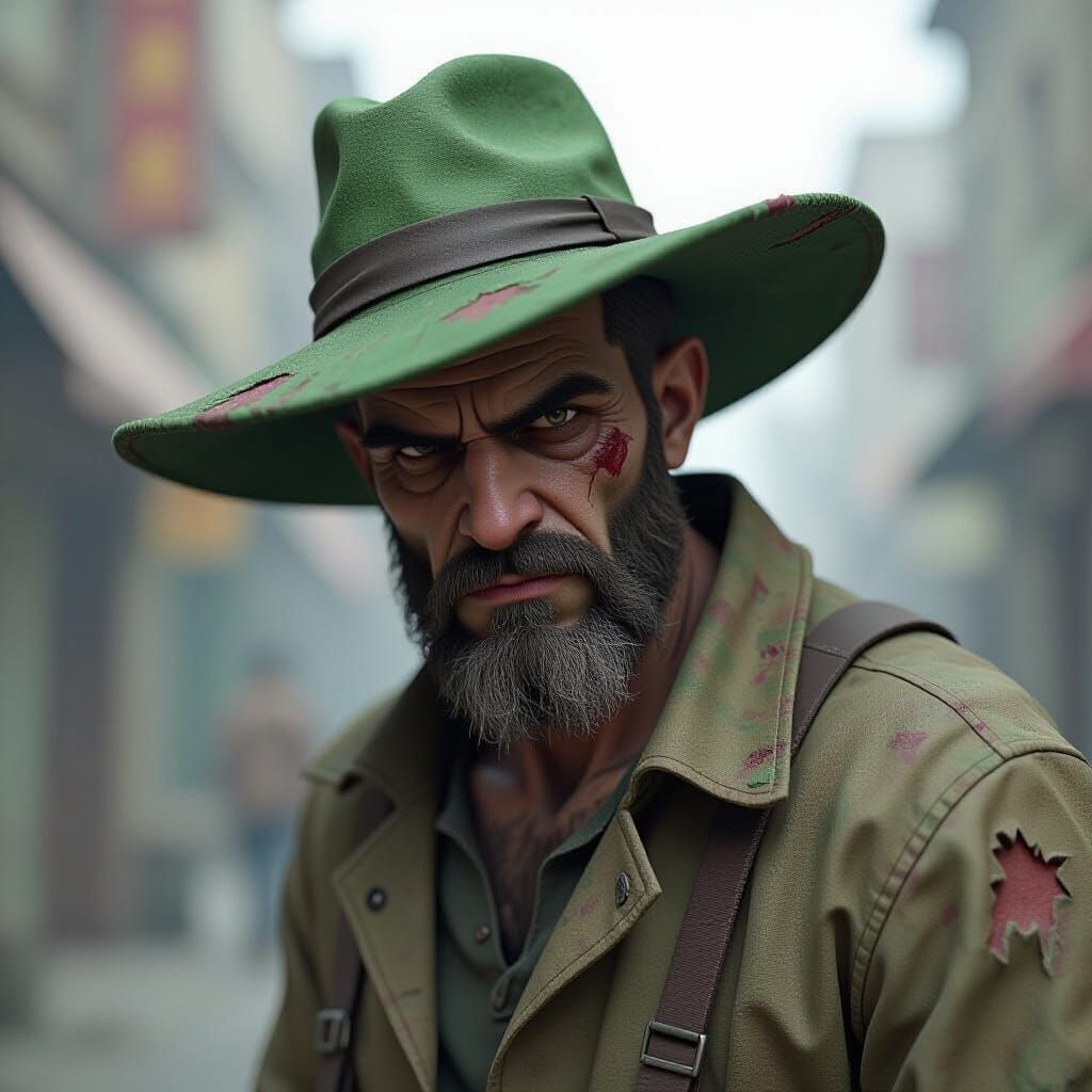 Grotesque Green Hat Guy in Low-Poly 3D Style