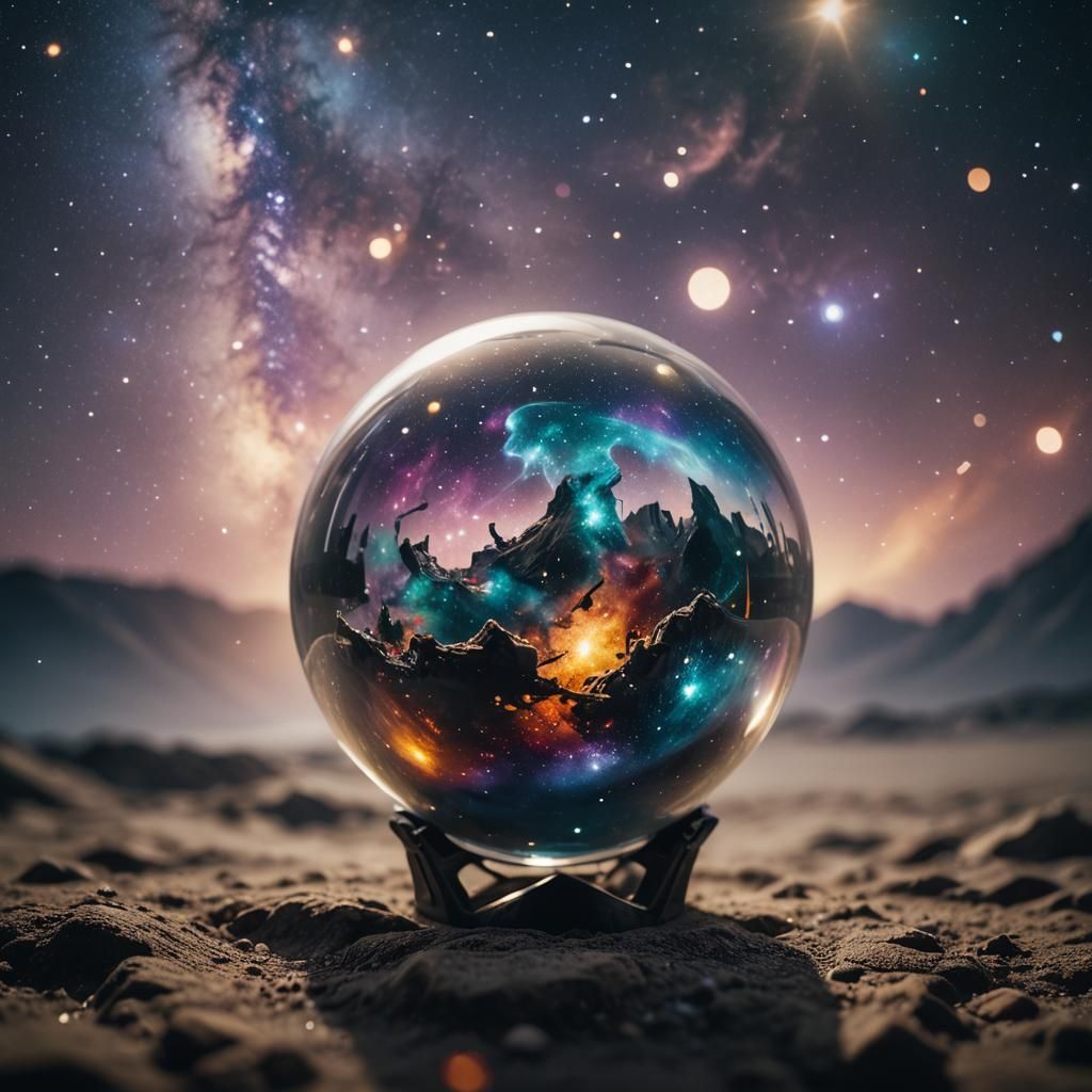 Galaxy in Glass Ball: Cinematic Film Still