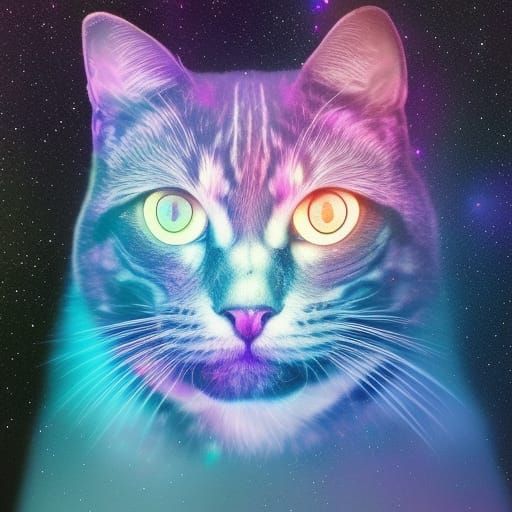 Holographic Nebula Cat in Cosmic Astral Style
