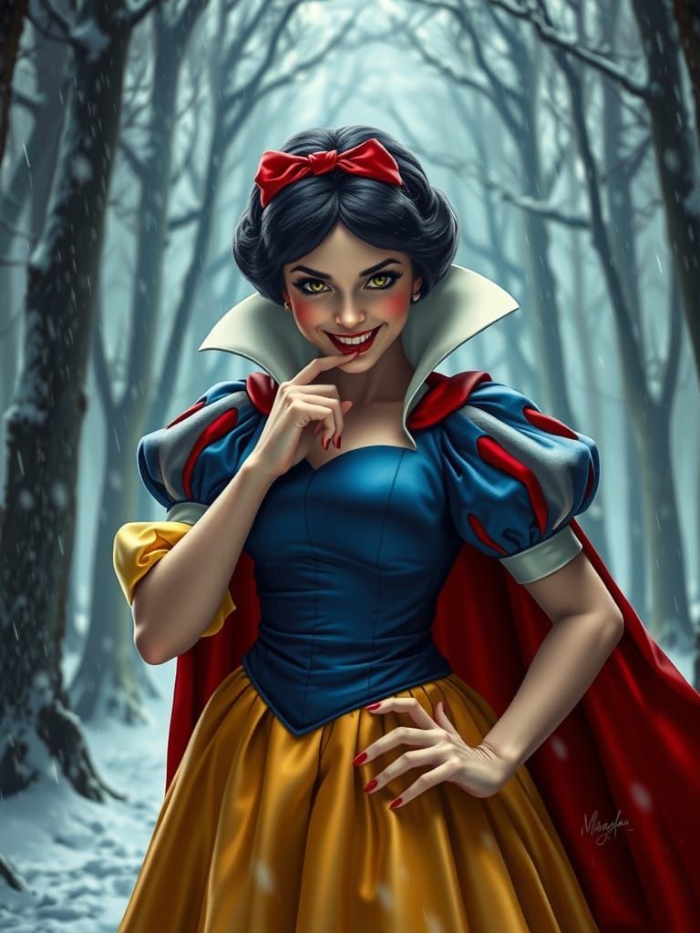 Hyperrealistic Snow White in Winter Forest Portrait