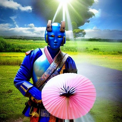 Blue Samurai Receives Offering from Geisha