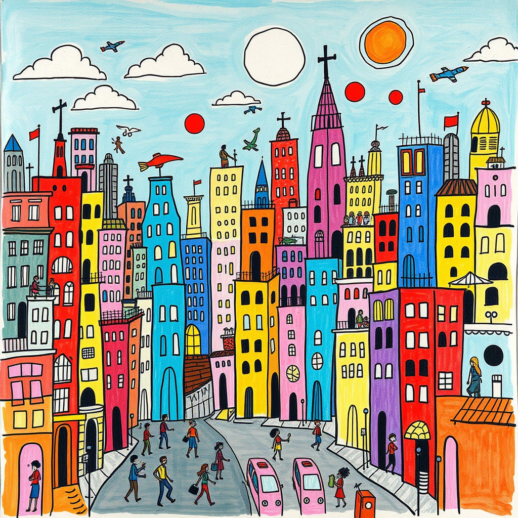 Whimsical Doodle City Inspired by Mixed Media Art