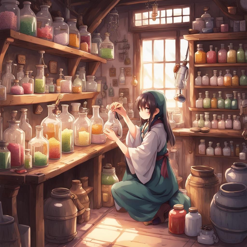 Cozy Potion Shop Interior in Anime Style