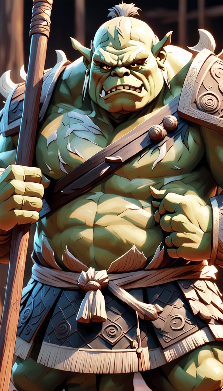 Korean Ogre Wood Carving in Anime Style