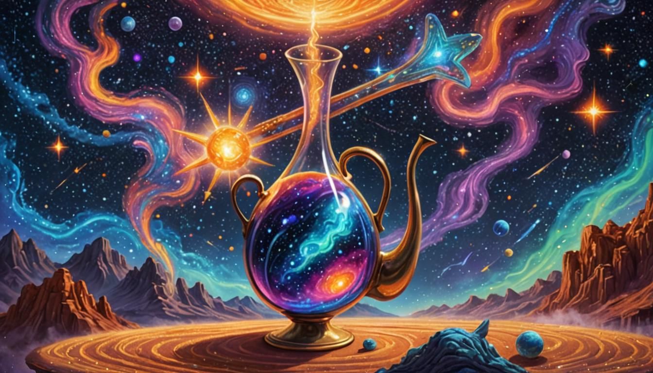 Cosmic Staff and Jug in Dreamlike Visionary Art