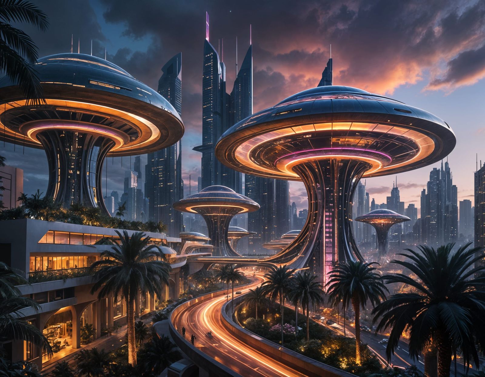 Surreal Future Cityscape at Golden Hour
