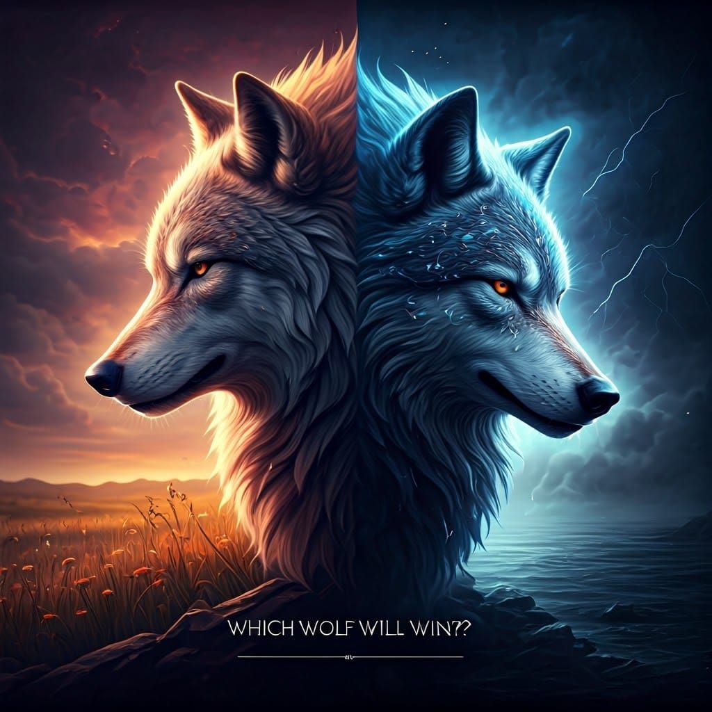 Surreal Wolves in Duality: A Fantastical Confrontation