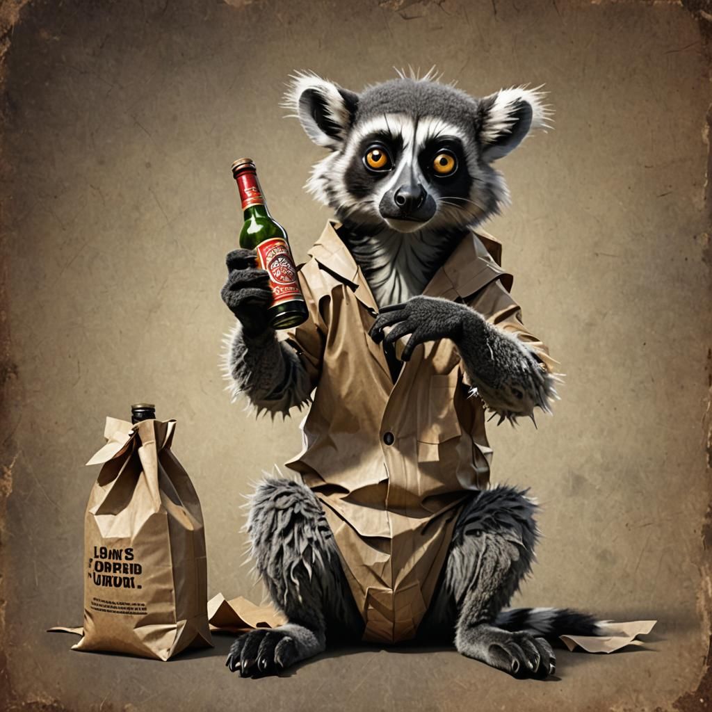 3D Render of Anthropomorphic Lemur Alcoholic