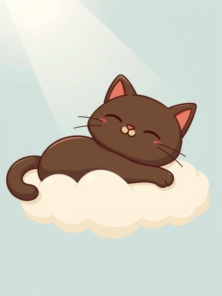 Whimsical Chocolate Cat on a Cloud in Studio Ghibli Style