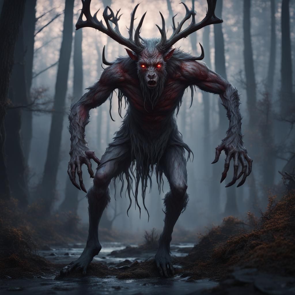Eerie Wendigo Creature in Dark Fantasy Art