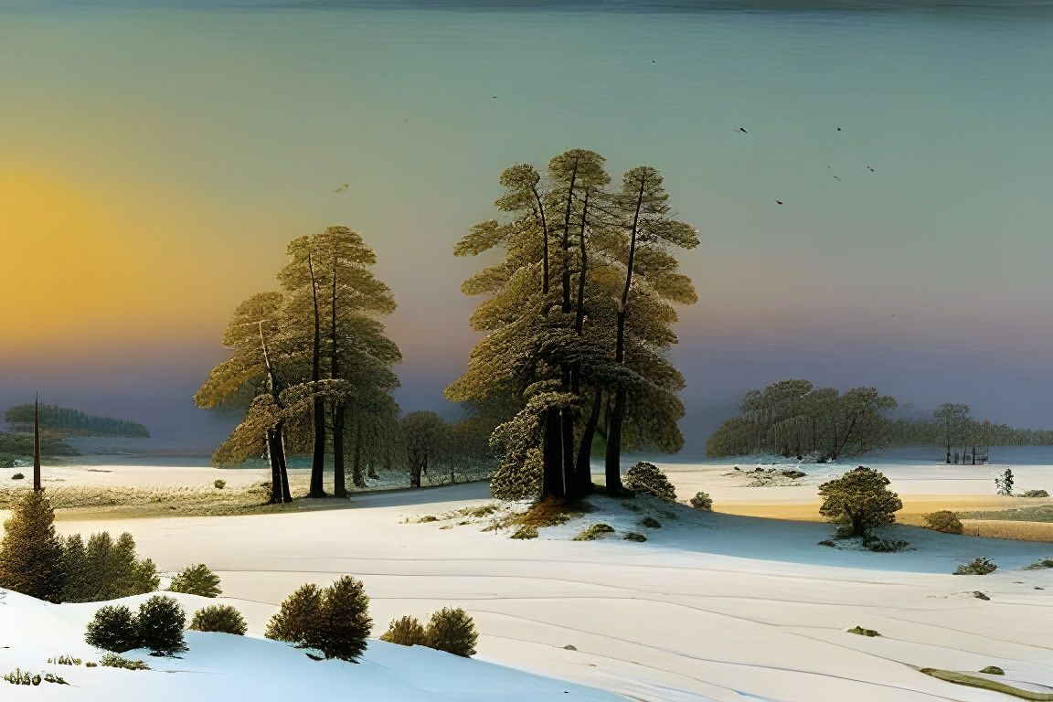 Vast Snowy Winter Landscape at Sunset