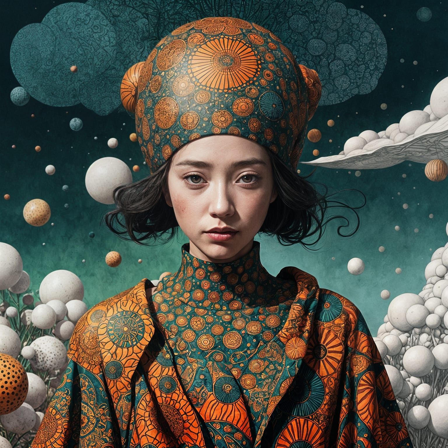 Celestial Goddess in Vibrant Zentangle Attire