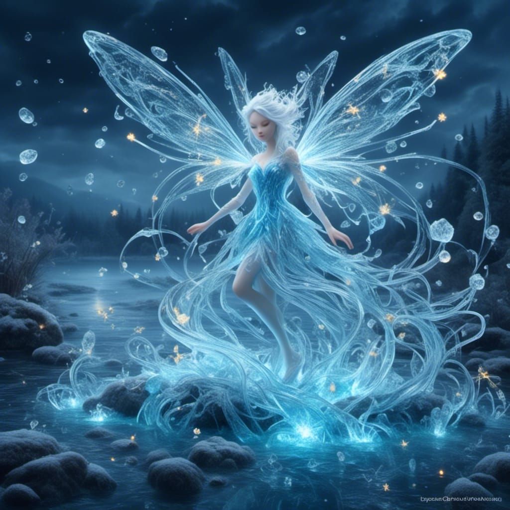 Ice Fairy by Snowy Lake in Concept Art Style