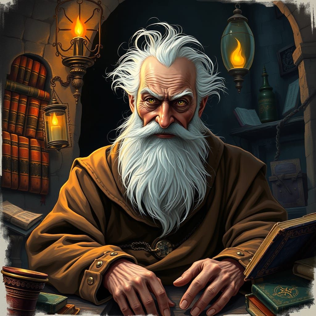 Mystical Wizard in Chamber, Fantasy Art