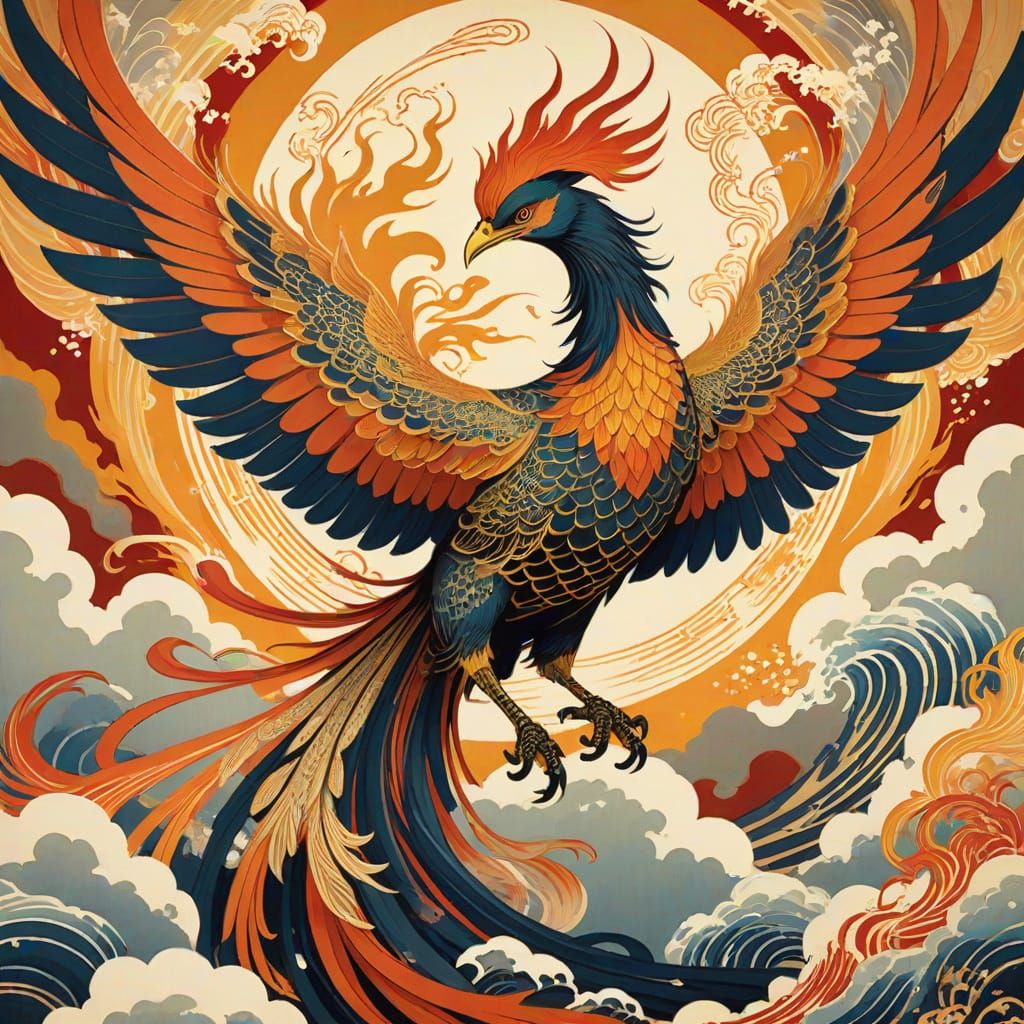 Phoenix Rising: Ukiyo-e and Art Nouveau Fusion