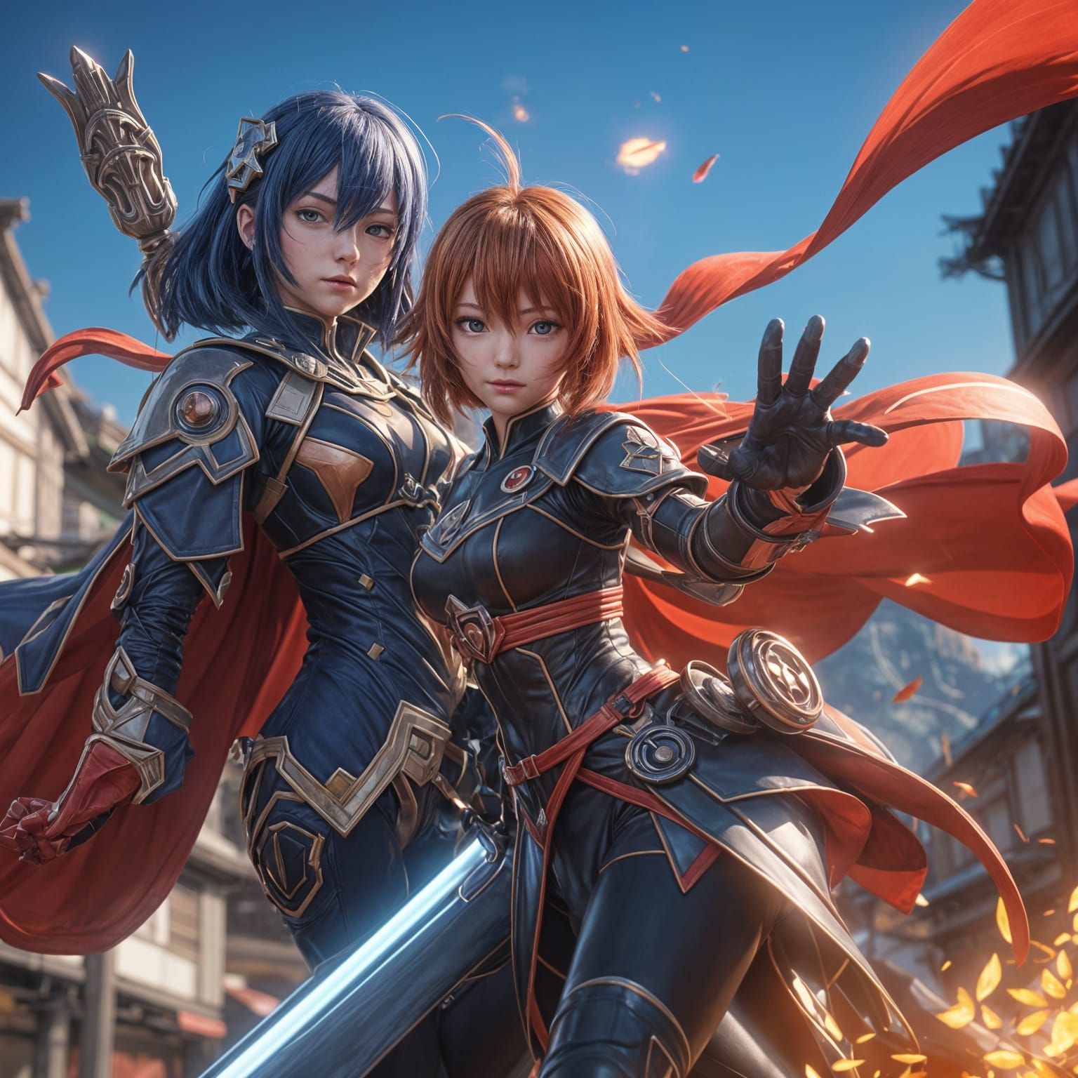 Anime Superheroine Protects Little Boy in Vibrant, Cinematic...