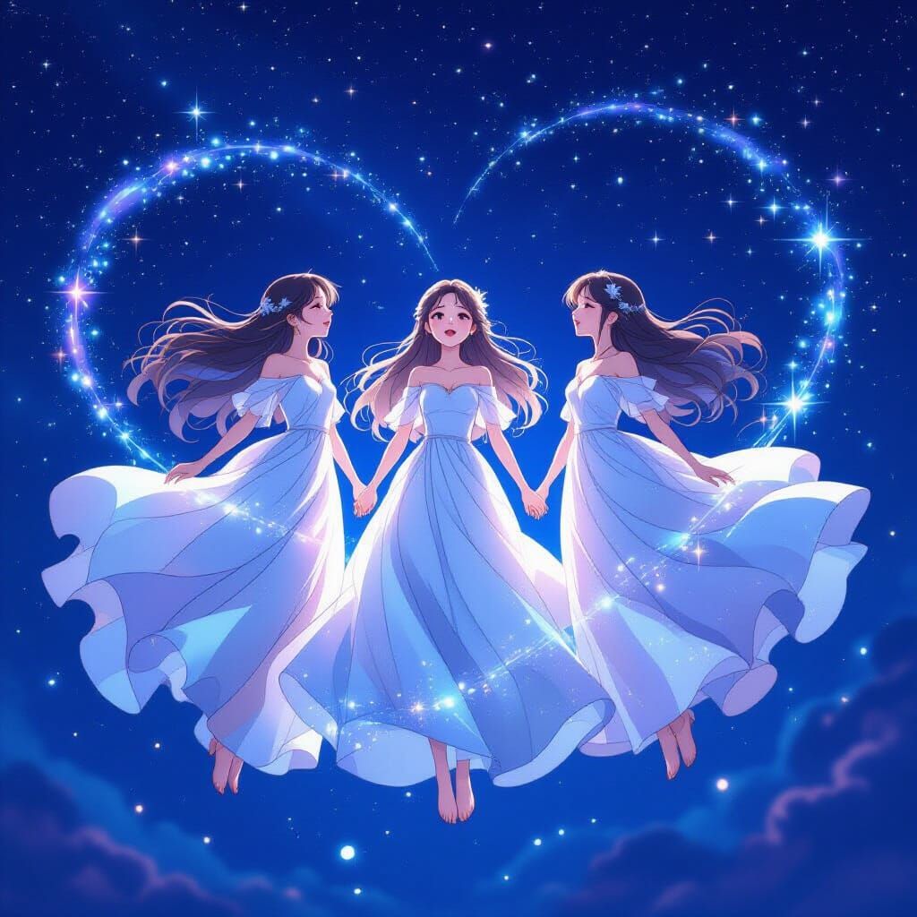 Anime Girls Singing in Starry Night Sky