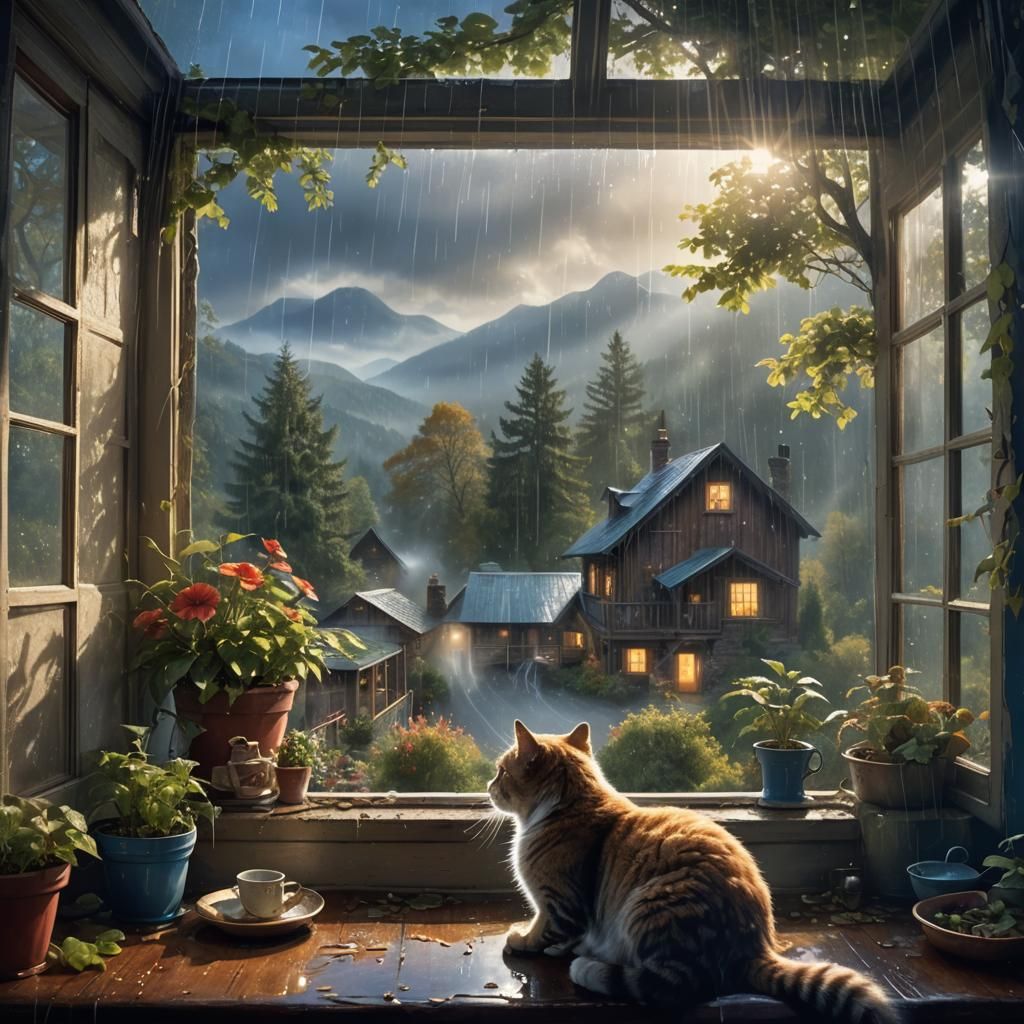 Cat Watching Bears in Rainy Smoky Mountains
