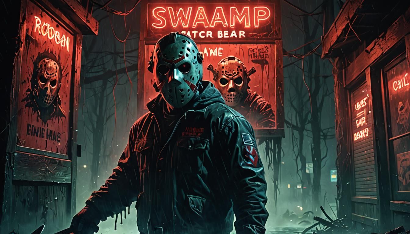 Jason at Swamp Bar: Gritty Horror Art