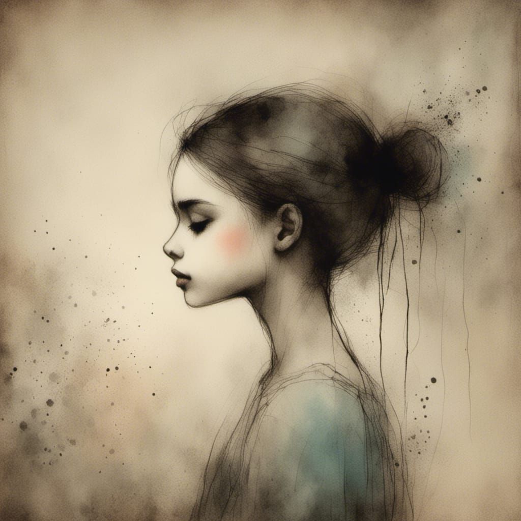 Girl's Portrait in Charcoal and Ink Style