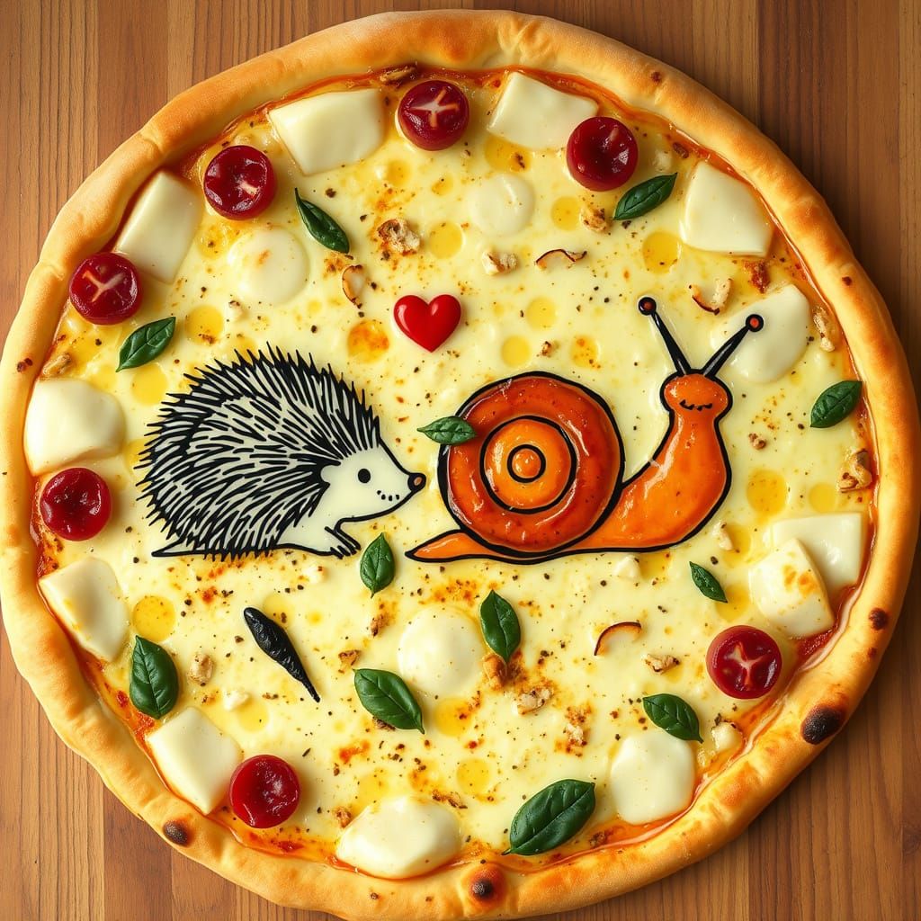 Hedgehogs Enjoying Snail Pizza: Modigliani and Kokoschka Sty...